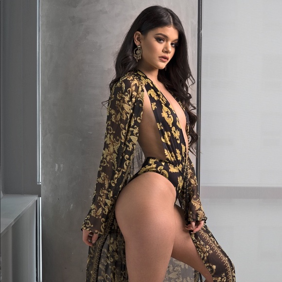 Style Link Miami Jackets & Blazers - Black And Gold Print Two Piece Set